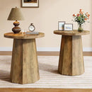 Tribesigns Round Pedestal End Table, Farmhouse Couch Side Table with Octagonal Base, Nightstand Accent Wooden Drink Stand (2, Rustic Brown) by CozyNest Decor