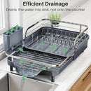 Dish Drying Rack, Expandable Dish Rack for Kitchen Counter, Stainless Steel Dish Drainer with Drainboard Set and Utensil Holder (Gray) by CozyNest Decor