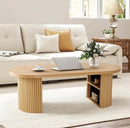 Oval Fluted Coffee Table, 47" Farmhouse Wood Coffee Table Mid Century Modern Center Table Boho Living Room Tables for Living Room Office,Natural by CozyNest Decor