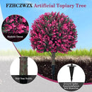 Artificial Topiary Tree with Pink Eucalyptus, Set of 2-17in UV Resistant Fake Evergreen Tree for Porch, Outdoor Artificial Plants for Planters - Ground Spike Included FZHCZWZX by GreenHaven Gardens