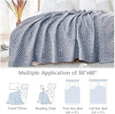 jinchan Boho 100% Cotton Blanket Muslin 50x60 Inches Lightweight 3-Layer Geometric Triangle Striped Pattern Reversible Quilt Throw Soft Breathable Comfy All Seasons for Couch Bed Decor, Blue by CozyNest Decor