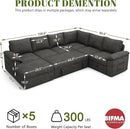 108 Inch Sectional Sleeper Sofa with Pull Out Bed,U Shaped 7 Seat Modular Sectional Sofa with Storage,Sectional Couches for Living Room,Cloud Modular Couch,Removable Sofa Cover,Dark Grey by CozyNest Decor