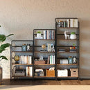 4NM No Assembly Foldable Bookshelf, 4-Shelf Collapsible Bookcase Storage for Small Spaces, 54" H, Rustic Brown and Black