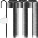 24 inches J Hook Rebar Stakes (16-Pack), Extra Long Garden Stakes with Chisel Point End Steel Rebar Ground Stakes for Tent Chain Link Fence and Outdoor Decorations Black Coated by CozyNest Decor
