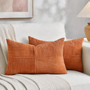Fancy Homi 2 Packs Orange Long Lumbar Decorative Throw Pillow Covers 12x24 Inch for Couch Bed Sofa, Rustic Farmhouse Boho Home Decor, Soft Striped Corduroy Rectangle Accent Cushion Case 30x60 cm by CozyNest Decor