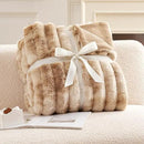 Cozy Bliss Faux Fur Throw Blanket for Couch, Cozy Warm Plush Striped Blanket for Sofa Bedroom Living Room, 50 * 60 Inches Tie-dye Kahki by CozyNest Decor