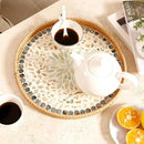 Round Rattan Tray with Mother of Pearl Inlay & Wooden Base - Decorative Wicker Serving Tray for Coffee/Bread/Fruits, Food Storage & Display - Multipurpose Home Decor (M,Fish Scales) by CozyNest Decor