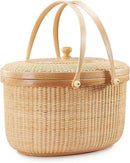 Nantucket style basket Picnic Basket rattan Handmade Products woven Sewing storage basket Two swing handles Tote Bag For Women by GreenHaven Gardens