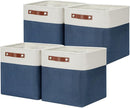 DULLEMELO Foldable Storage Cubes 12 x 12 Organizer Bins,Canvas Storage Bins Empty Gift Baskets for Organizing with SturdyLeather Handles, Closet Baskets for Nursery Storage(4 Pack - 12" White&Blue) by TinyTreasures Baby Boutique