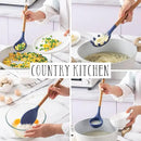 Country Kitchen Non Stick Silicone Utensil Set with Rounded Wood Handles for Cooking and Baking, 8 Piece Set, Navy by CozyNest Decor