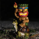 Solar Tiki Statue Light-Garden Turtles Outdoor Decor - Tiki Man Riding Turtle with Tiki Torch Solar Light for Tiki Bar Decorations, Patio, Balcony, Yard,Lawn,Gifts by GreenHaven Gardens