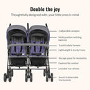 Dream On Me Volgo Twin Umbrella Stroller in Purple, Lightweight Double Stroller for Infant & Toddler, Compact Easy Fold, Large Storage Basket, Large and Adjustable Canopy by TinyTreasures Baby Boutique