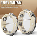 Flexzion Handheld Tambourine - 8 & 6 Inch Set of 2 Pack, Double Row 12 Pair Metal Jingles, Percussion Drum Moon Musical Educational Instrument for Adults Classroom Gift Party (Wood) by TinyTreasures Baby Boutique