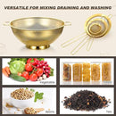 Norme 7 Quart Stainless Steel Gold Colander and 3 Pcs Gold Fine Mesh Strainer, Stainless Steel Pasta Rice Food Metal Strainer with Handles, Easy Clean and Dishwasher Safe by CozyNest Decor