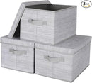 WUIKE Storage Bins with Lids, Collapsible Stackable Storage Bins with Handles, Clothing Storage Containers for Closet, Fabric Shelf Baskets, Large, Light Gray/Slub Gray, 3-Pack by CozyNest Decor