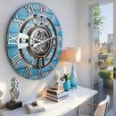The Gears Clock Real Moving Gear Wall Clock England Line (Ocean Blue, 24 inches (60 cm)) by CozyNest Decor