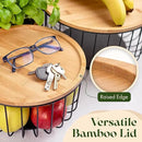 Fruit Basket for Kitchen Counter Set of 3 - Large Stackable Baskets with Bamboo Lid - Perfect Holder For Fruit and Vegetable Storage - Keep Your Countertop Classy, Tidy and Slightly Fruity! by CozyNest Decor