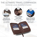 Full Grain Leather Family Passport Holder for 2-4 Passports - RFID Passport Holder and Travel Document Organizer - Large Leather Travel Wallet for Couples and Families - Brown by TinyTreasures Baby Boutique