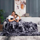 Cozy Bliss Faux Fur Throw Blanket for Couch, Fuzzy Soft Plush Thick Bubble Blanket for Sofa Bedroom Living Room, 90 * 90 Inches Tie Dye Black by CozyNest Decor