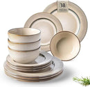 GBHOME Ceramic Dinnerware Sets, 18 Piece Embossed Elegant Stoneware Plates and Bowls Sets, Housewarming Wedding Gift | Dishwasher & Microwave Safe | Dishes Set Service for 8 by CozyNest Decor