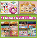 Dino Fun Cooking Food Reusable Sticker Book for Kids,11 Scenes + Over 200 Food Stickers,Treats Sticker Book for Toddlers 3-6 Years,Removable Decoration Snack Stickers,Make A Face Cupcake Sticker by TinyTreasures Baby Boutique