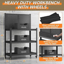 Workbench with Pegboard, Adjustable Heavy Duty Work Table with Wheels, Heavy Duty Workstation, Metal Tool Work Bench for Garage Warehouse Workshop, 48" H x 18" D x 34" W, Black by GreenHaven Gardens