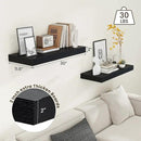 Deep Floating Shelves for Wall | 30W x 12D Black Floating Shelves Set of 2 | 12 Inch Deep Wall Shelves for Living Room Bathroom Laundry Room Bedroom Kitchen Home Office - Black by CozyNest Decor
