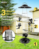 iBorn Metal Bird Feeders for Outdoors, 2LB Bird Seed Feeder 17cm Large Roof &Tray, 4 Feeding Ports, Black Finish by CozyNest Decor