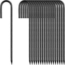 Ground-Stakes-Heavy-Duty-12 inch, J-Hook Rebar Stakes Black Coated Anti-Rust 50pcs Garden Stakes Metal Ground Anchors for Garden Dog Fence Chicken Coop Christmas Decorations Deer Fence by CozyNest Decor