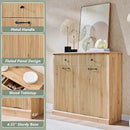 Modern Double Tilt-Out Trash Cabinet, 20 Gallon Fluted Laundry Hamper Cabinet with 2 Drawers, Wooden Hidden Garbage Can Cabinet with Storage Basket for Kitchen & Living Room, Natural Oak by CozyNest Decor