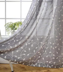 MIUCO Floral Embroidery Semi Sheer Curtains Faux Linen Grommet Curtains for Bedroom 52 x 63 Inch 2 Panels, Grey by CozyNest Decor