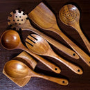 Wooden Spoons for Cooking - 8 Piece Natural Teak Kitchen Utensil Set Non Toxic - Teak Wooden Utensils with Spoon Rest and Holder by CozyNest Decor