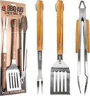 3 Piece BBQ Grilling Accessories Set - BBQ Tongs Spatula Fork Set - Heavy Duty Stainless Steel Barbecue Grill Tools with Solid Hard Wood Handles Great Gift Set by GreenHaven Gardens