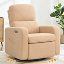 Swivel Rocker Recliner, Oversized Power Nursery Recliner Chair, Swivel Glider Reclienr with Removable Cushion, Upholstered Boucle Recling Chair for Nursery Living Room Bedroom, Teddy Camel by TinyTreasures Baby Boutique