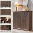 Modern Double Tilt-Out Trash Cabinet, 20 Gallon Fluted Laundry Hamper Cabinet with 2 Drawers, Wooden Hidden Garbage Can Cabinet w/Storage Basket,Free Standing for Kitchen & Living Room, Brown by CozyNest Decor