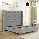 PaPaJet Queen Size Bed Frame with 61.4" Tall Headboard, Velvet Upholstered Platform and Handmade Deep Button Tufting, No Box Spring Required, Grey by CozyNest Decor
