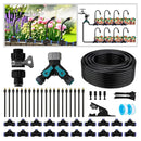 Drip Irrigation Kit - 100 FT. Hose Sprinkler System with 360° nozzles and T-connectors for Gardens, lawns, Plants, Flower beds, Trees, patios and hydroponics (Closeable nozzle-20) by GreenHaven Gardens