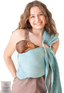 Baby Sling Carrier – Breathable 100% Cotton Wrap for Infant Support, Ring Sling Baby Carrier – Grey Turquoise Adjustable Muslin Fabric – Soft Chest Hold for Travel by TinyTreasures Baby Boutique
