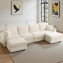 Modular Sectional Sofa Couch, Plush Corduroy Fabric Sectional Couches for Living Room with USB Charging Ports, Phone Holders, and Multi-Functional Storage Armrests (White, 4set+2ottoman) by CozyNest Decor