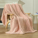 Esterra Chunky Knit Blanket Throw 40"x50", 100% Hand Knitted Chenille Throw Blanket, Cozy Soft Thick Cable Knit Throw Large Rope Knot Crochet Throw Blanket for Sofa Couch Bed, Dusty Pink by CozyNest Decor
