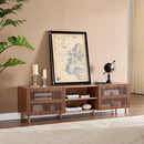Bonzy Home 70" Mid Century Modern TV Stand, TV Console for TV up to 75", Slatted Entertainment Center with Storage and Open Shelves for Living Room, Bedroom, and Media Room