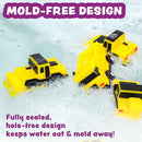 Tub Works® Construction™ Trucks Mold Free Bath Toys, 6 Pack | Sealed, No Hole Bath Toys Design Keeps Moisture Out | Soft, Squeezable & Float on Water | Baby & Toddler Bathtub Toys | Baby Pool Play by TinyTreasures Baby Boutique