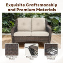 5 Piece Outdoor Patio Furniture Set - Outdoor Conversation Couch and Loveseat Glider Chair Furniture Set with Rattan Coffee Table for Deck Balcony Poolside Brown Wicker/Beige Cushions by GreenHaven Gardens