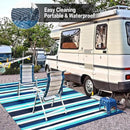 Outdoor Waterproof Rug 9'x12' Plastic Straw Rugs Washable Reversible Floor Mat Blue Stripe Carpet for Camping RV Deck Entryance Porch Picnic Balcony Beach Backyard by GreenHaven Gardens