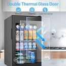 Beverage Refrigerator Cooler, 17 Inch 120 Cans Freestanding Mini Fridge with Glass Door, Adjustable Shelves and LED Light, Small Drink Fridge Counter-top Beer Fridge for Bedroom Office Bar by CozyNest Decor