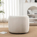 KINWELL 34" Wide Boucle Swivel Barrel Chair, No Assembly Round Upholstered Armchair Accent Chair Single Sofa Chair with Toss Pillow for Living Room and Bedroom, Beige by CozyNest Decor