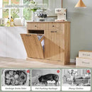 Modern Double Tilt-Out Trash Cabinet, 20 Gallon Fluted Laundry Hamper Cabinet with 2 Drawers, Wooden Hidden Garbage Can Cabinet with Storage Basket for Kitchen & Living Room, Natural Oak by CozyNest Decor