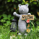 Json Garden Statue Solar Cat Figurine with Lantern, 10" Resin Kitten Outdoor Lawn Porch Yard Art, Lighted Christmas Birthday Gifts for Mom Grandma by GreenHaven Gardens