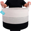 OrganiHaus Woven Laundry Basket, Large Cotton Rope Blanket Holder with Handles, Soft & Sturdy Nursery Hamper, Decorative Toy Bin for Living Room Organization 20x13 inches - Off-White/Black by TinyTreasures Baby Boutique