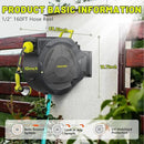 Retractable Garden Hose Reel 160Ft Extra Long, PHLEX PRO Heavy Duty Automatic Water Hose Reel Wall Mounted with 10 Pattern Nozzle, Any Length Lock, Slow Return System, 180°Swivel Bracket by GreenHaven Gardens